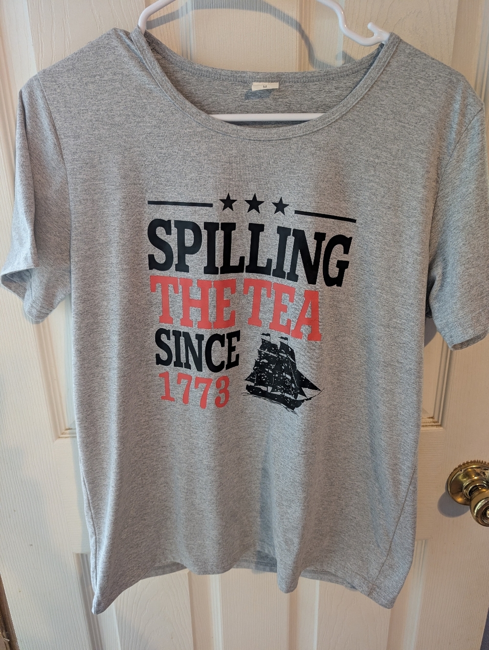 Ladie's Gray Graphic Tee - 'Spilling The Tea'